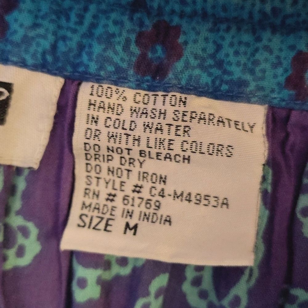 VTG 80s Blue Teal Purple Paisley Print Cotton Broomstick Midi Skirt Medium - Picture 12 of 13
